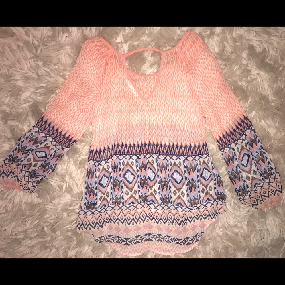 Boho tapered bell sleeve sheer blouse